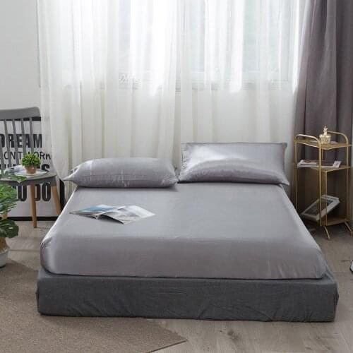 Solid Color Satin Silk Fitted Sheet Mattress Protector Bed Sheet with Elastic Band Bed Cover Bedspread Couvre Lit Bedsheet