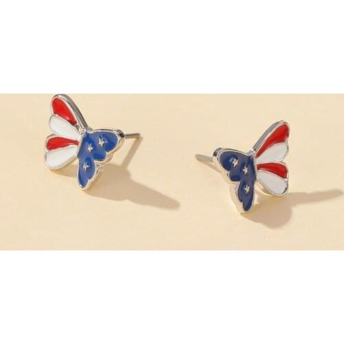 Wholesale American Flag Earrings European and American Style Sweet Colorful Three Star Dragonfly Butterfly Ear Studs Wholesale