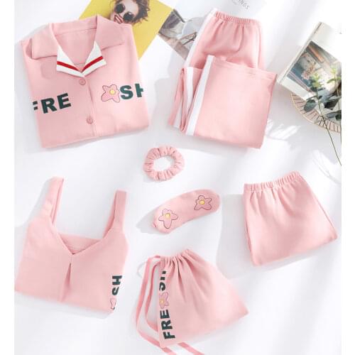 Autumn New 100% Cotton 3 Piece sets Womens Pajama Sets Female Sleepwear Young Lady Pyjamas Plaid Lounge Fashion Homewear Set