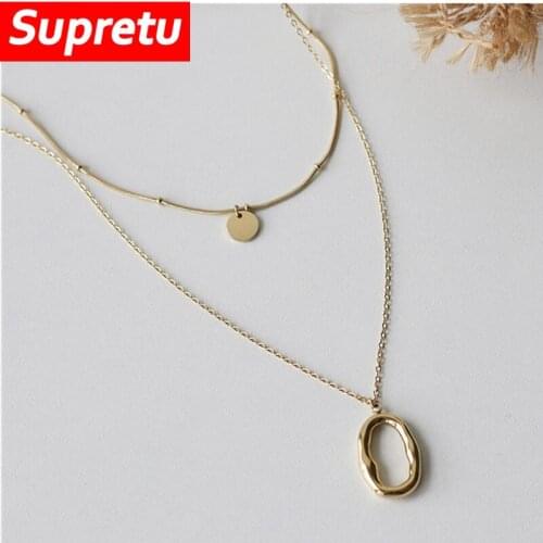 Punk Round Metal Chain Pendant Necklace Women Simple Double Layer Gold Color Irregular Circle Clavicle Chain Jewelry Collares