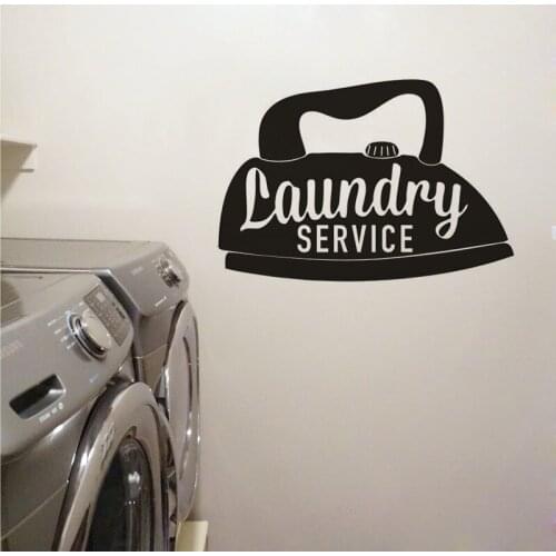 Laundry Service Logo Wall Sticker Clothing Iron Design Wall Decals Laundry Room Wall Art Décor Wash Dry Wall Poster AZ928