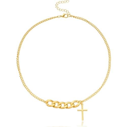 Simple Thick Link Chain Cross Pendant Necklace for Women Gold Silver Color 2020 Fashion Jewelry Clavicle Chain Necklaces New