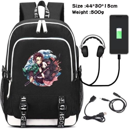 Demon Slayer Kimetsu Backpack Rucksack Bag w/ USB Fashion Port / Lock /Headphone interface Students School Book Laptop Bag
