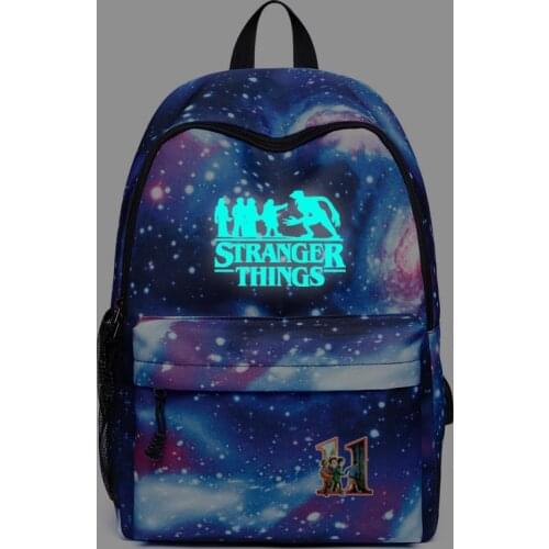 Unisex Fashion Stranger Things Galaxy Rucksack Casual Blue Luminous Backpack Boy and Girl School Bags USB Charging Daybag