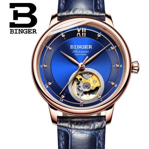 Switzerland BINGER Womens watches Ultra-thin Japan 90S5 Automatic Movemt Tourbillon sapphire Mechanical Wristwatches B-1180W-2