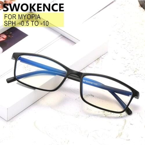 SWOKENCE Nearsighted Spectacles Prescription -0.5 TO -10 Customizable Women Men Fashion Myopia Glasses Index 1.56 1.61 1.67 F043
