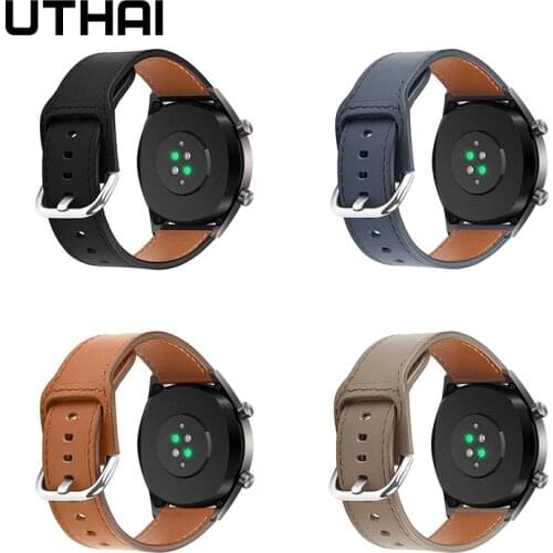 UTHAI P23 Genuine leather watchband 20 22mm for Huawei watchs For Samsung Galaxy watch strap with leather layer leather buckle