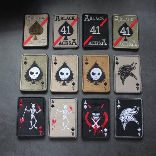 Viking Ace of Spades Poker Embroidery Patches Death Card Heart Skull Tactical Punk Military Badges For Clothing Backpack Vest