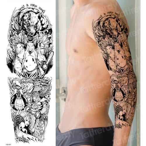Waterproof temporary sleeve arm tattoo large black tatoos temporales for men tattoo death skull mechanical tattoos waterproof