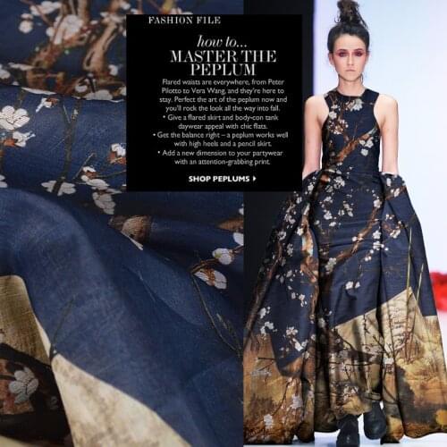 High Quality 100% Silk Blue Plum Flowers Prints Silk Satin Fabric For Dress Shirt Cloth Scarf Crepe Silk Fabric Jute Tkaniny