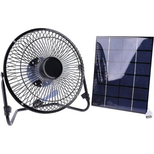 Solar Panel Powered / USB Charging Iron Fan 8" Cooling Air Fans For Outdoor Traveling Fishing Home Office 95AC