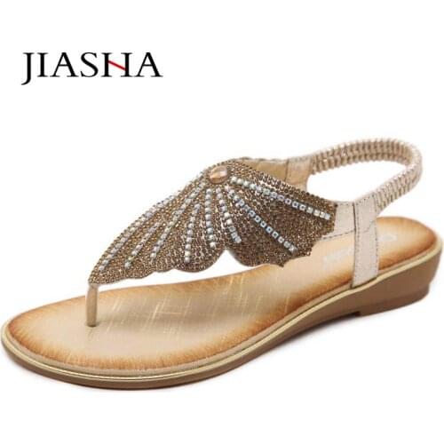 Women sandals 2021 new fashion rhinestone clip toe beach shoes woman butterfly type flat summer sandals women shoes plus size