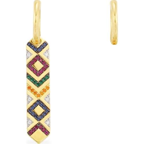 SLJELY Fashion S925 Sterling Silver Yellow Gold Color Asymmetric Colorful Geometric Patterns Tribal Drop Earrings Women Jewelry
