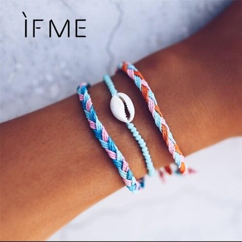 IF ME Bohemian Friendship Rope Braided Bracelets Set for Women Conch Shell Bead Charms Cotton Chain Bracelet Men Jewelry NEW