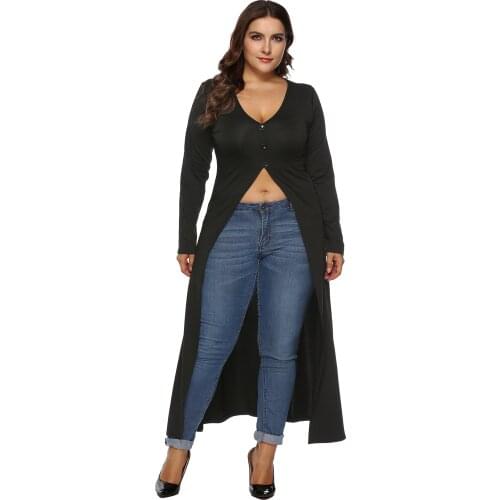 SCSTRONGER Summer Womens Plus Size Dress Fashion V-Neck Solid Color Long Sleeved Buttons Irregular Long Skirt Vestido Longo