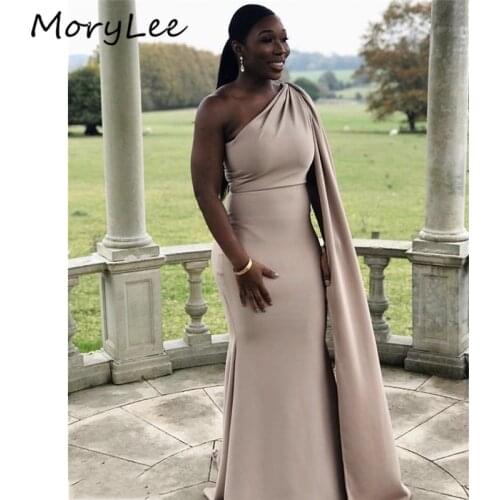 Champagne Bridesmaid Dresses With Cape African Special One Shoulder Floor Length Mermaid Satin Wedding Party Bridemaid Dresses