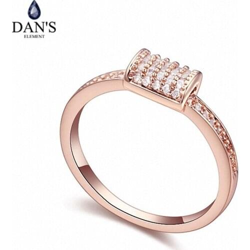 DANS Real Austrian Crystals Brand AAA Zirconia Micro Inlays Fashion Ring for women New Geometric 109675rose