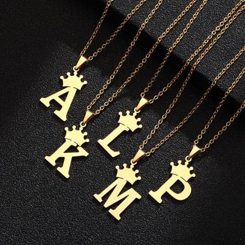 26 English New Womens Letter Fashion Crown Pendant Necklace Stainless Steel Bracelet Letter Pendant Jewelry