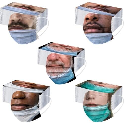 10/20/50/100pcs 3d Adult Mascarillas Desechables Funny Printing Three Layer Mask Women Men Mask Masque Halloween Mask Cosplay