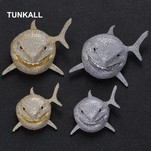 2 sizes Men Brass CZ jewelry ICED OUT Fish Pendant Iced Out Cubic Zircon Necklace Hip Hop gift Jewelry Bling Bling CN235