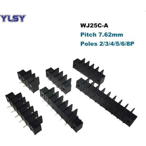 5Pcs Barrier PCB Terminal Block Pitch 7.62mm Morsettiera Straight 2/3/4/5/6/8P 25C-A Wire Cable Connector Screw Holes 14AWG 15A