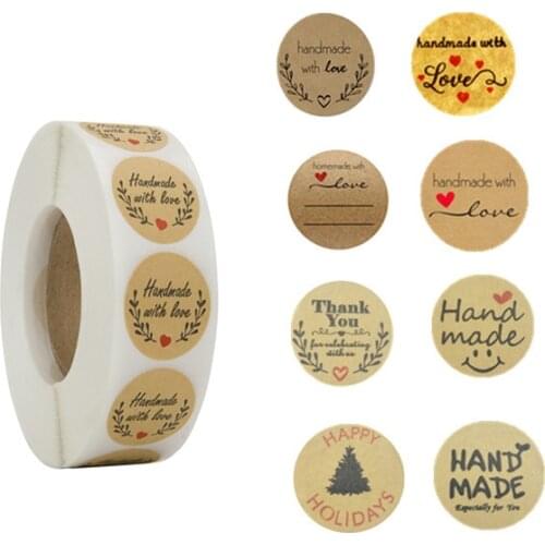 500pcs/roll Deco Sticker Natural Kraft Paste Multiple Styles labes Wedding Envelope Food Sealing glue Baking Party Supplies