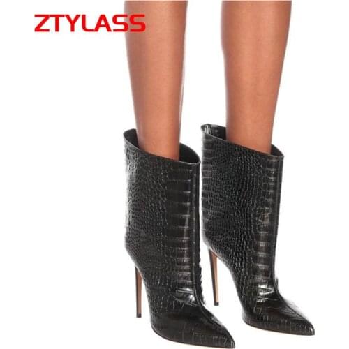 Spring Autumn Sexy Stiletto Women Boots Fashion Super High Heels Ankle Boots Faux Leather Pointed Toe Boots Winter Calf Boots