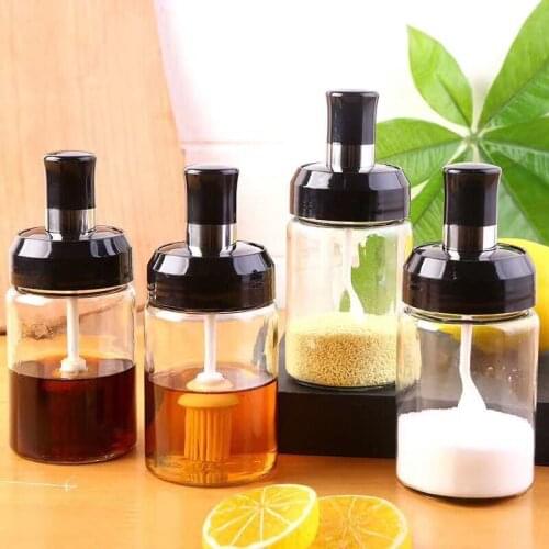 Spice Bottle Transparent Glass Seasoning Box Kitchen Spice Storage Bottle Jars Seasoning Pot Condiment Storage with Spoon