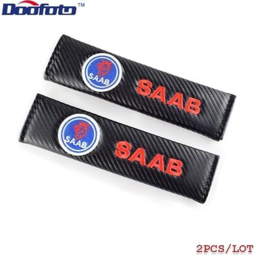 Doofoto 2x Car Seat Belt Case For SAAB 93 9-3 9-5 9 3 9000 9 5 Emblem Accessories Carbon Fiber Styling Shoulder Protection Pad