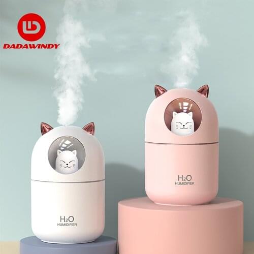 DADAWINDY Portable 300ml Electric Air Humidifier Aroma Oil Diffuser USB Cool Mist Sprayer with Colorful Night Light for Home Car