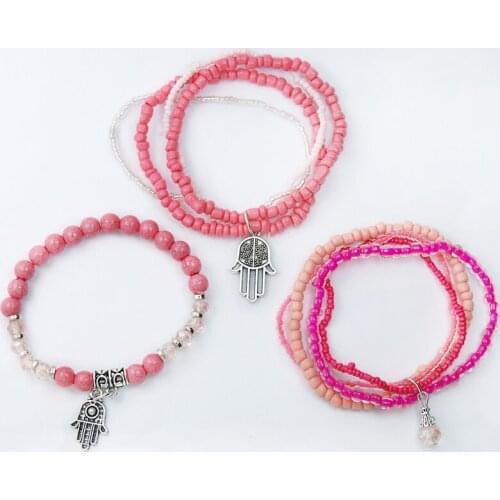 Hangjing female woman bohemian new 2019 charm wrap cute nice hand shape multil bead bracelet set trendy designer luxury jewelry