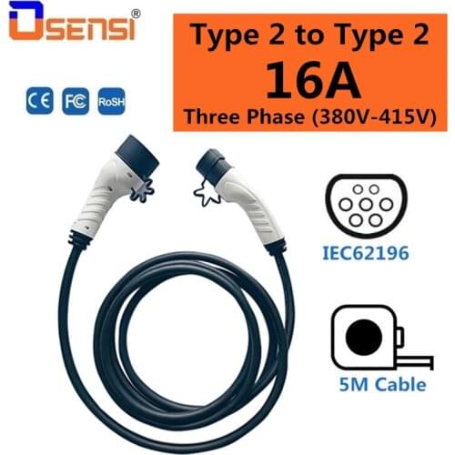 Type 2 to Type 2 EV Charger Cable 16A Three Phase IEC 62196-2 Electric Vehicle Cord for Car Charging Station Female to Male Plug