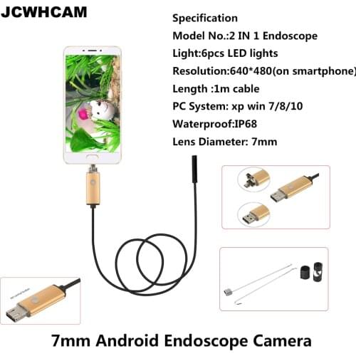 JCWHCAM 7MM HD Android Endoscope Camera Snake Pipe Inspection For Smartphone PC 1M 2M 5M 10M Cable Usb Endoscope Cam Waterproof
