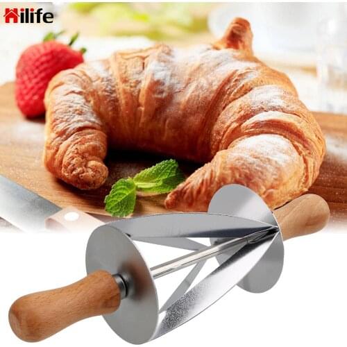 HILIFE Fondant Strip Ribbon Cutter Wooden Handle for Making Croissant Bread Dough Pastry Stainless Steel Rolling Cutter