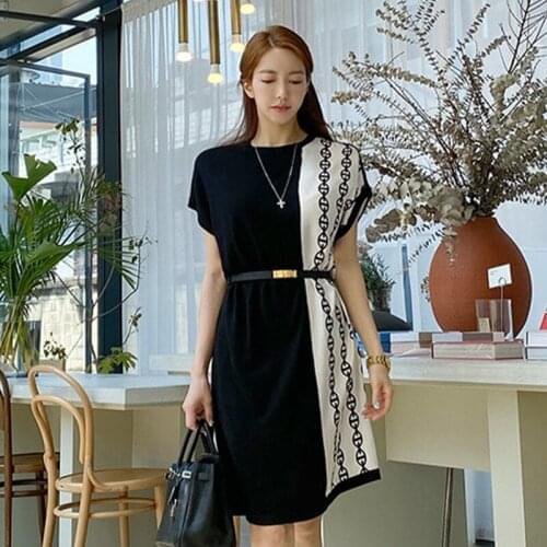 Summer Dress New 2020 Women Office Casyal Short Sleeve O-neck Print Dresses Female Vestidoes Loose Plus Size Lady Colthes