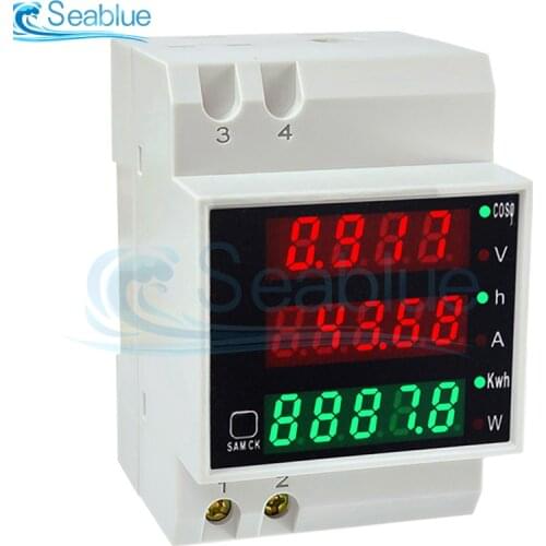 D52-2047 DIN-Rail Multi-Function Digital Meter AC 80-300V 100A LED Voltage Current Active Power Factor Energy Meter 110V 220V