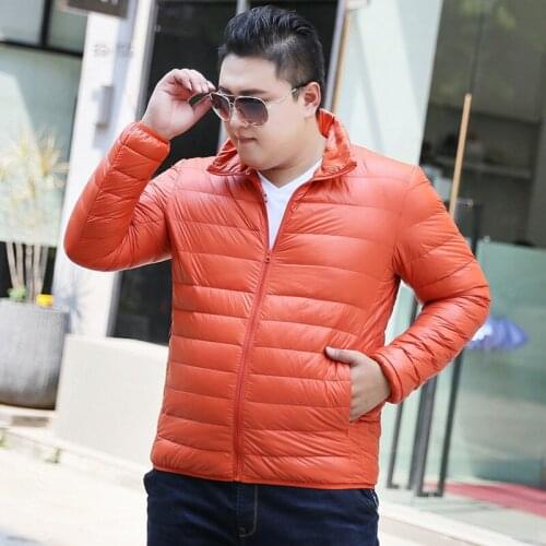Mens thin and light warm fashion down coat winter solid color stand collar plus fat XL fat casual male down jacket loose jacket