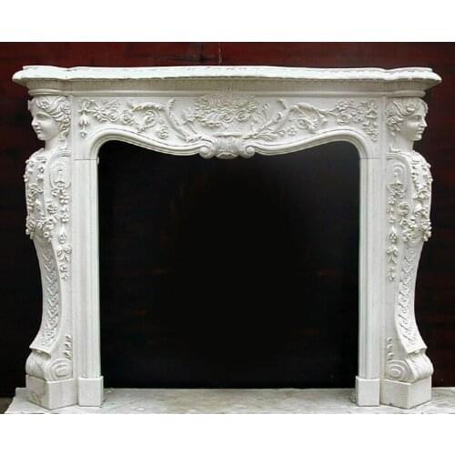 Natural stone marble fireplace mantel with fairy sculpture