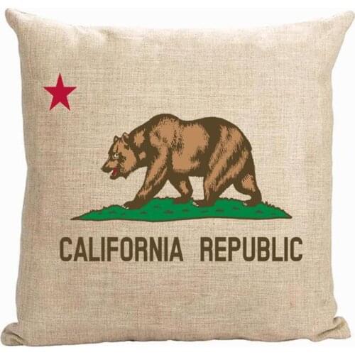California pillow cover, cute cartoon California flag bear throw pillow cover pillowcase