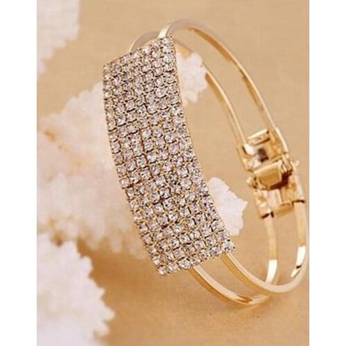 New Rhinestone Crystal Bracelet Bangle Elastic Party Fashion Women Shiny Square Rhinestone Inlaid Bracelet Bangle Jewelry Gift