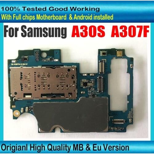 HHX Original Unlocked For Samsung Galaxy A30S A307F Motherboard Flex cable Logic Boards 64gb good working With Chips Mainboard