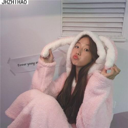 Pajama Sleep Tops Lounge Pajamas Suit Female Rabbit Animal Pants Sleepwear Thick Pajamas Cartoon