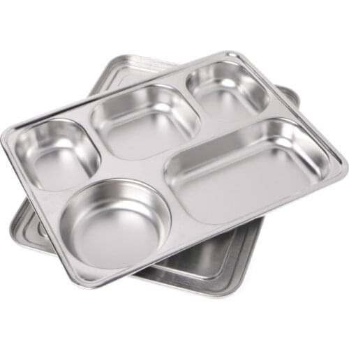 Stainless Steel Rectangular Food Snack Tray Canteen Bento Lunch Box 4 sections