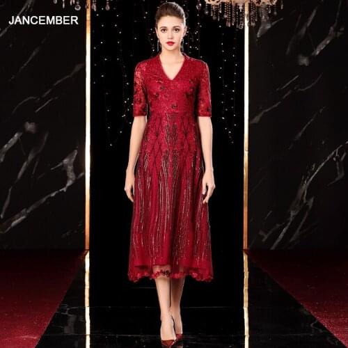 J20108 jancember long evening dresses for women deep v-neck half tulle sleeve appliques lace been at night abendkleider lang