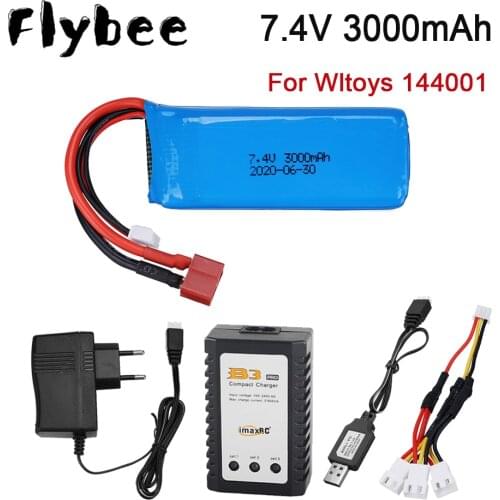 For Wltoys 144001 Car 7.4V 3000mAh Upgraded Lipo Battery T Plug For Wltoys 1/14 144001 RC Car Boat Lipo Battery Parts 2s battery