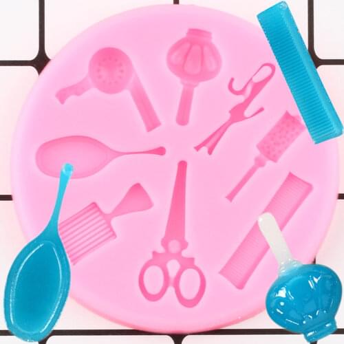 Makeup Tools Shape Fondant Silicone Molds Comb Curling Iron Mirror Scissor Salon Cake Decorating Tools Candy Chocolate Moulds