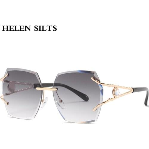 Oversized Rimless Sunglasses Women New Fashion diamond Gradient Sun Glasses Female Metal Square Eyewear Men Shades UV400 H95