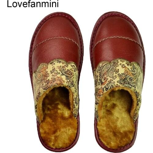 Genuine Cow Leather slippers couple indoor non-slip men women home fashion casual shoes PVC soft soles winter 612