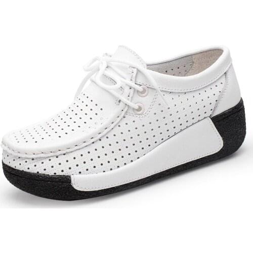 2021New Spring Woman Platform Leather Flat Platform Shoes Lace-Up Womens Loafers Thick Sole White Female Zapatos Para Mujer