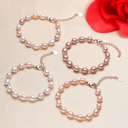 5-6mm Small Rice Pearl Strand Bracelets for Women Sweet Real Mixed Baroque Pearls Elegant Natural Freshwater Pearl Bracelets